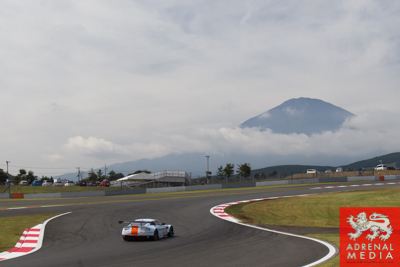 Paul Dalla Lana (CAN) / Pedro Lamy (PRT) / Christoffer Nygaard (DNK) / drivers of car #98 LMGTE AM Aston Martin Racing (GBR) Aston Martin Vantage V8 Free Practice 1 with Mount Fuji background at Fuji Speedway - Shizuoka Prefecture - Japan