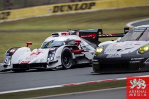 Marcel Fassler (CHE) / Andre Lotterer (DEU) / Benoit Treluyer (FRA) / drivers of car #2 LMP1 Audi Sport Team Joest (DEU) Audi R18 e-tron quattro Practice 3 at Fuji Speedway - Shizuoka Prefecture - Japan
