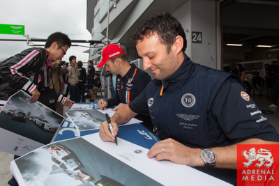 Darren Turner (FRA) / Stefan Mucke (DEU) / drivers of car #97 LMGTE PRO Aston Martin Racing (GBR) Aston Martin Vantage V8 Autograph session for the fans to meet the drivers at Fuji Speedway - Shizuoka Prefecture - Japan