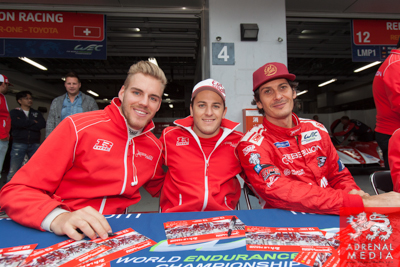 Dominik Kraihamer (AUT) / Andrea Belicchi (ITA) / Fabio Leimer (CHE) / drivers of car #13 LMP1 Rebellion Racing (CHE) Rebellion Toyota R-One Autograph session for the fans to meet the drivers at Fuji Speedway - Shizuoka Prefecture - Japan