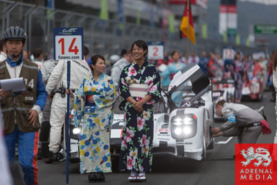 Romain Dumas (FRA) / Neel Jani (CHE) / Marc Lieb (DEU) / drivers of car #14 LMP1 Porsche Team (DEU) Porsche 919 Hybrid  Grid Walk at Fuji Speedway - Shizuoka Prefecture - Japan