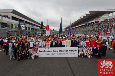 Drivers Line up with FIAWEC delegates supporting F1 driver Jules Forza Grid Walk at Fuji Speedway - Shizuoka Prefecture - Japan