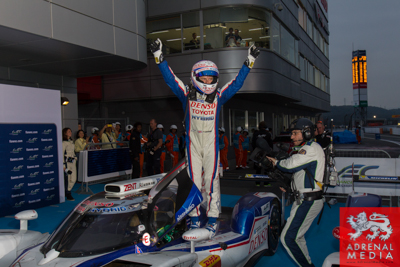 Anthony Davidson (GBR) celebrates winning the race driver of car #8 LMP1 Toyota Racing (JPN) Toyota TS 040 - Hybrid  at Fuji Speedway - Shizuoka Prefecture - Japan