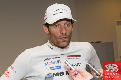 Mark Webber is interviewed after the race at Fuji Speedway - Shizuoka Prefecture - Japan