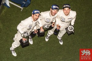 Romain Dumas (FRA) / Neel Jani (CHE) / Marc Lieb (DEU) / Car #14 LMP1 Porsche Team (DEU) Porsche 919 Hybrid podium Race - 6 Hours of Shanghai at Shanghai International Circuit - Shanghai - China