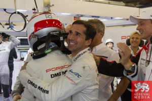 Neel Jani (CHE) celebrates with Romain Dumas (FRA) after achieving pole Qualifying - LMP1 & LMP2 - 6 Hours of Shanghai at Shanghai International Circuit - Shanghai - China