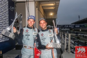 Darren Turner (GBR) / Stefan Mucke (DEU) / Car #97 LMGTE PRO Aston Martin Racing (GBR) Aston Martin Vantage V8 Podium - 6 Hours of Sao Paulo at Interlagos Circuit - Sao Paulo - Brazil