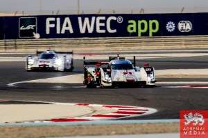 FIA WEC Banner Marcel Fassler (CHE) / Andre Lotterer (DEU) / Benoit Treluyer (FRA) / Car #2 LMP1 Audi Sport Team Joest (DEU) Audi R18 e-tron quattro - 6 Hours of Bahrain at Bahrain International Circuit (BIC) - Sakhir - Kingdom of Bahrain