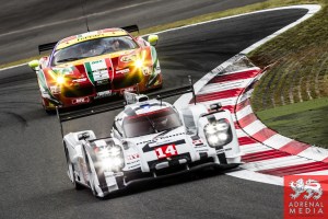 Romain Dumas (FRA) / Neel Jani (CHE) / Marc Lieb (DEU) / drivers of car #14 LMP1 Porsche Team (DEU) Porsche 919 Hybrid Free Practice 2 at Fuji Speedway - Shizuoka Prefecture - Japan