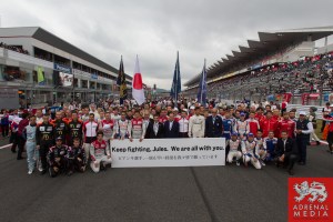 Drivers Line up with FIAWEC delegates supporting F1 driver Jules Forza Grid Walk at Fuji Speedway - Shizuoka Prefecture - Japan